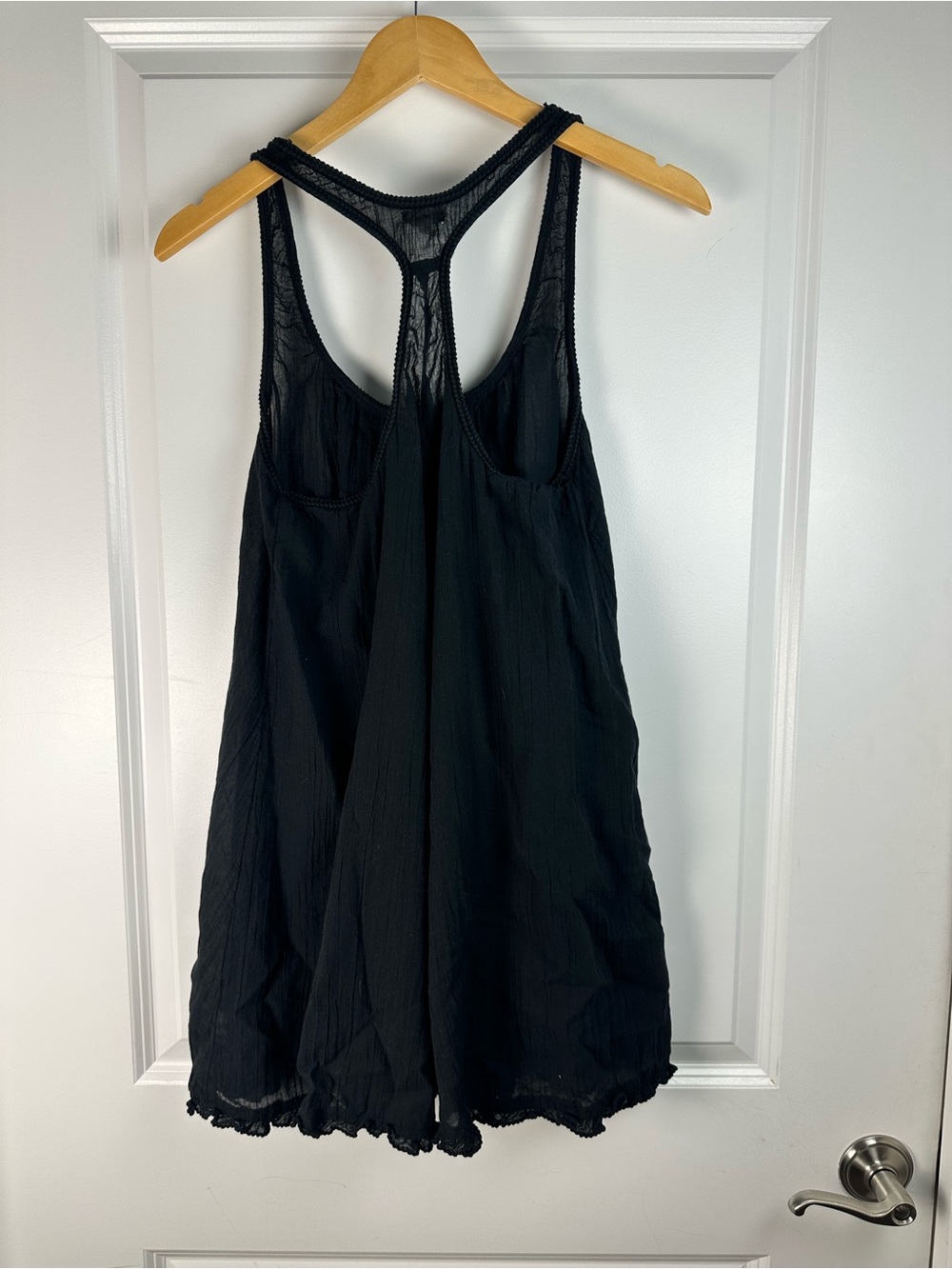 Aerie Black Crinkle Gauze Racerback Cover Up Dress Crochet Trim Small - Picture 8 of 8